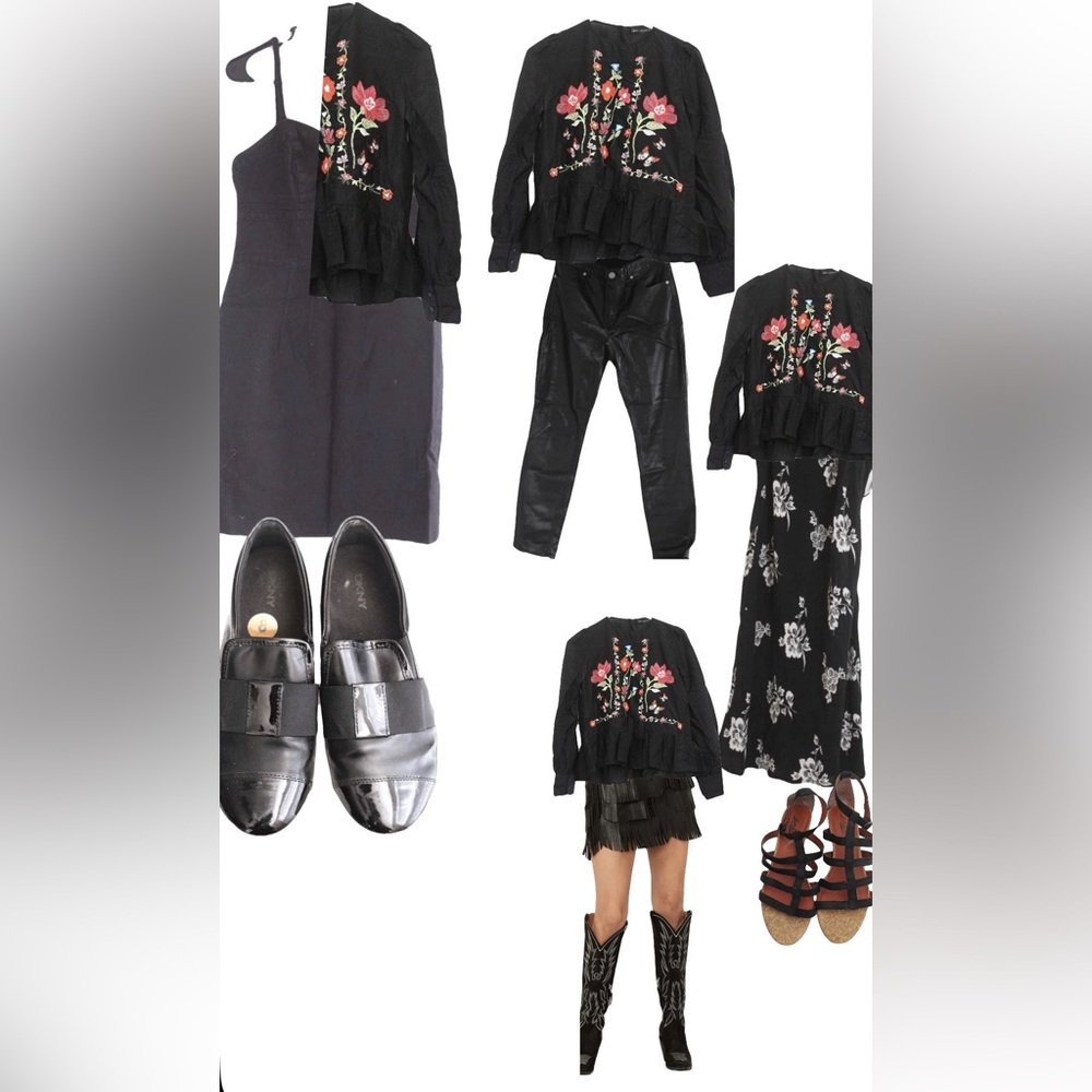 Zara Silk Dress Peplum hem Long Floral Cottagecore Goth Grunge Halloween Sz XS